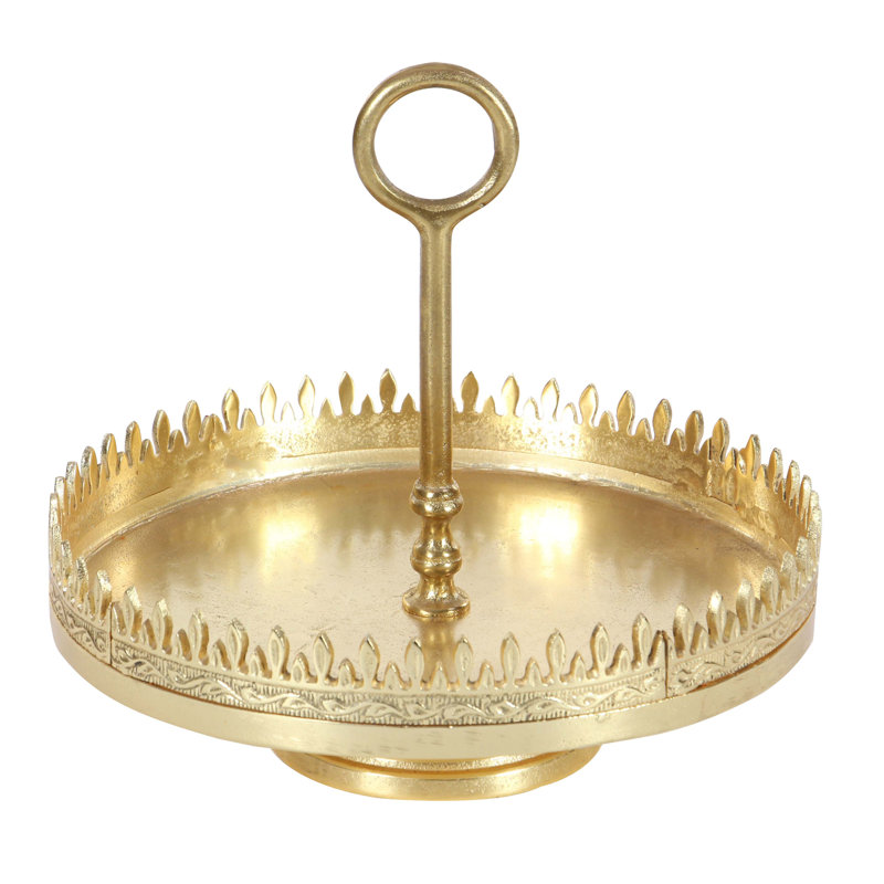 Gold Aluminum Glam Cake Stand with Finial Handle