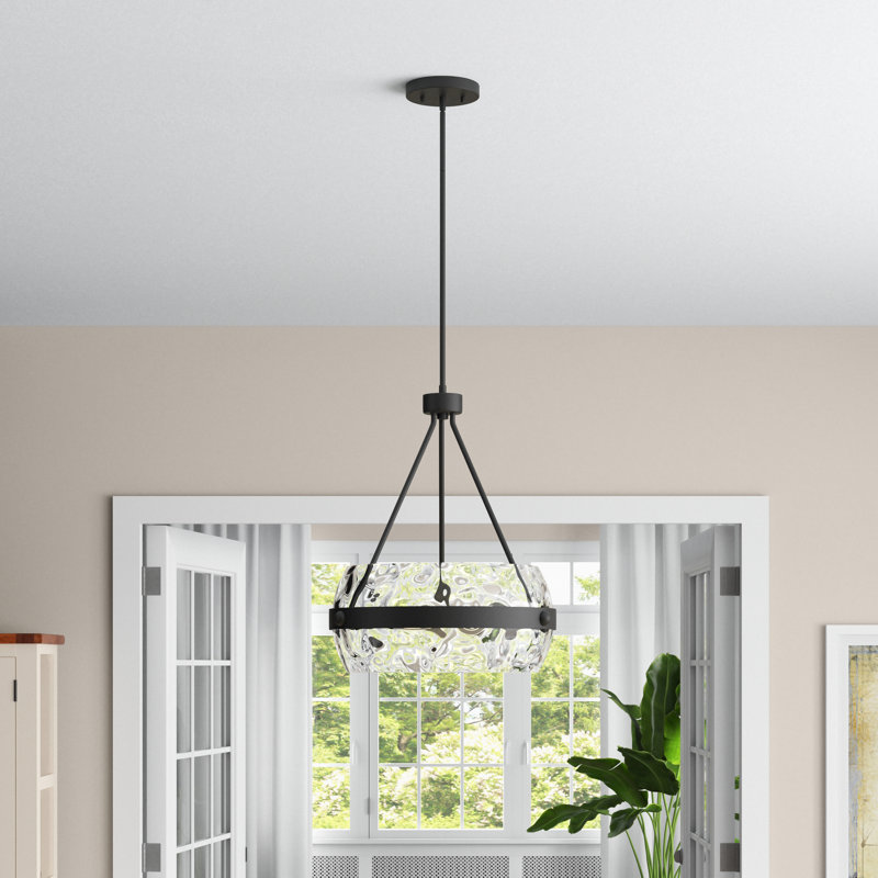 Luminaire suspendu tambour 3 lumières Melvina, Noir terre