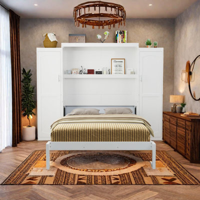 Lit escamotable avec armoires intégrées et cadre de plateforme pliable, lit multifonctionnel peu encombrant pour chambre d'amis, salon