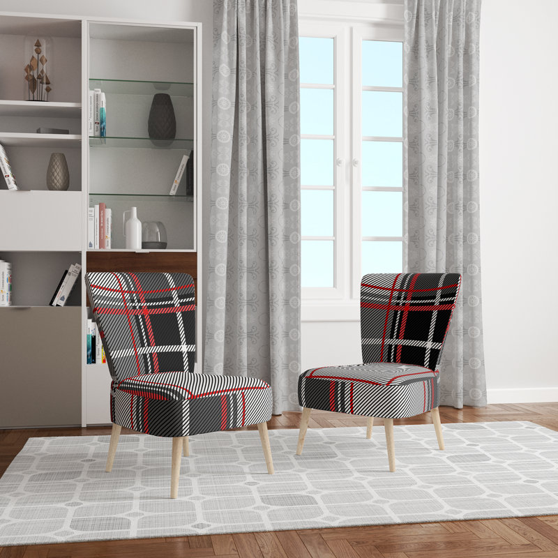 Grey And Red Checked Tartan - Upholstered Patterned Accent Side Chair
