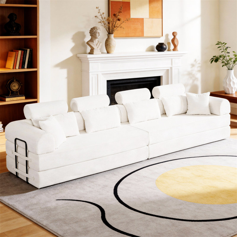 Boneless L Shape Modular Sectional Sofa, Compressed Sectional Sofa Modern Minimalist Style Corduroy Couch,Unfold Into A Bed, Bedroom, Comfy Compressed Sofa Couch Space-Efficient Design