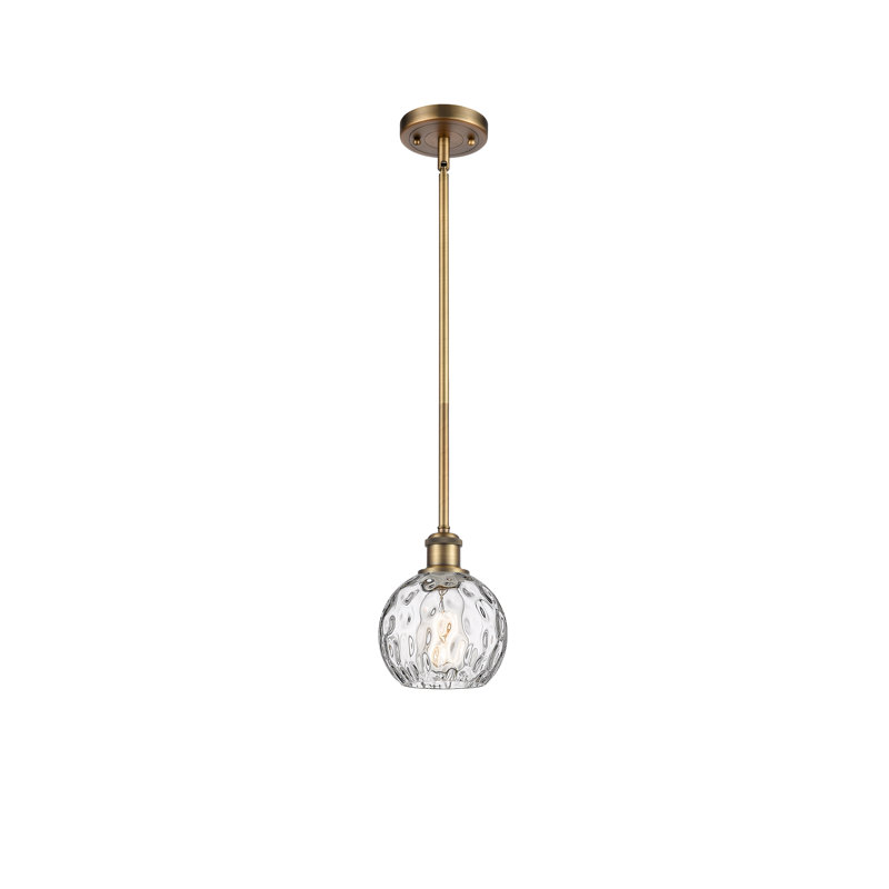 Cindi 1-Light Steel and Glass Single Pendant, No Bulb Included, 8" H x 6" W x 6" D, Brushed Brass