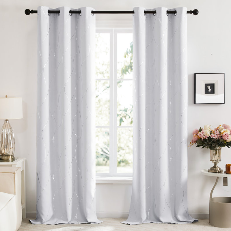 Kellda Thermal Room Darkening Polyester Curtain Panels, 42" W x 84" L, Grayish White