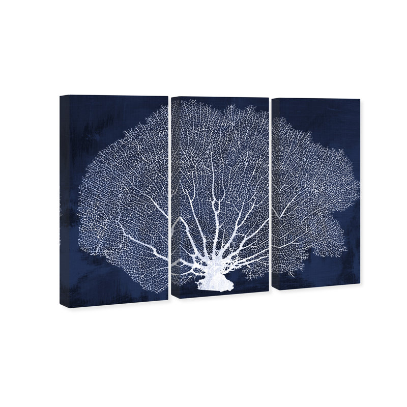 Blue and White Nautical Coral Fan Canvas Wall Art