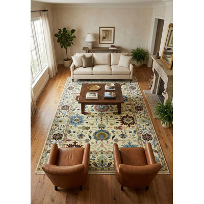 Tapis crème crème à motif floral Oushak 6 x 9