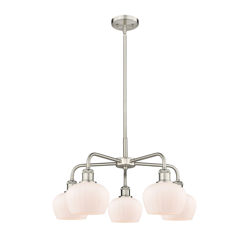 Lustre bol 5 lumières Calnie, Blanc mat, Nickel satiné