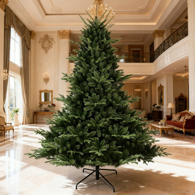 Arbre de Noël pleine forme 7 pi avec 2257 pointes mixtes en PE / PVC, structure à charnières et support en métal - Installation réaliste et facile