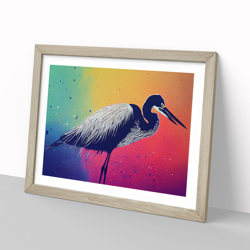 Heron Bird Splash Vol.4 Abstract 1 Piece Single Picture Frame Wall Art, 25cm H x 34cm W x 2cm D, Oak
