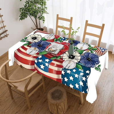 Scalloped Edge Table Cloth, Veterans Day Mason Jar Bouquet Motif, 60 x 120 in, Farmhouse & Patio