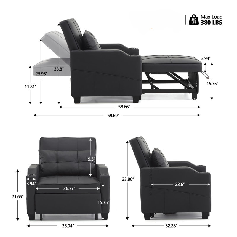 Hosie Faux Leather Accent Chair, Black Polyester