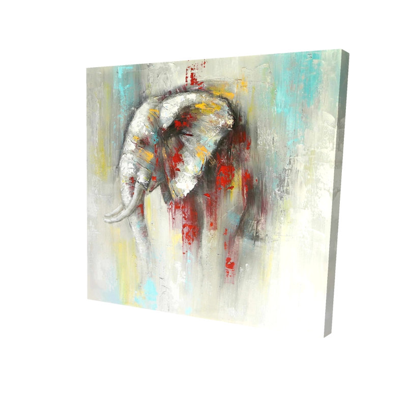 Toile abstraite éléphant | Décoration murale rouge rouge, H 24 po x l 24 po