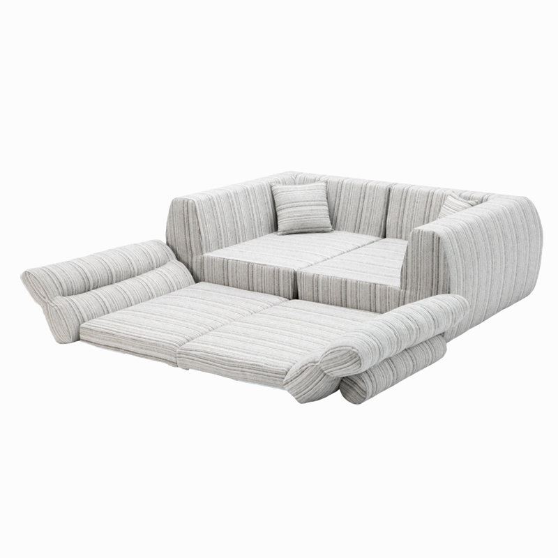 Canapé tissé à compression en chenille rayée, canapé compact à rangée droite avec éponge haute densité