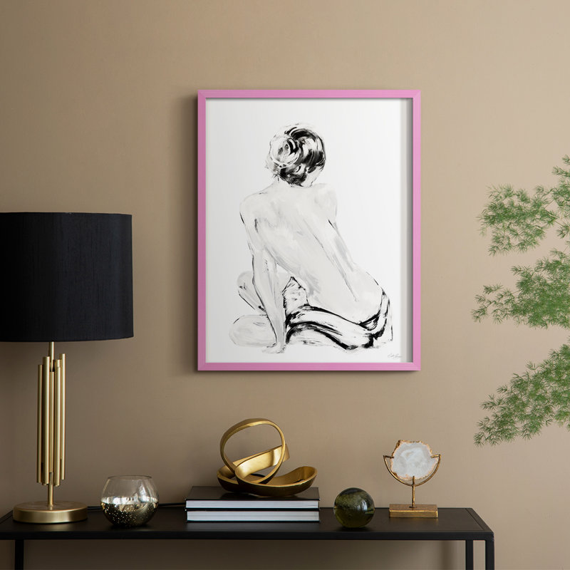 Impressionistic Soft Nude II Framed Print - Solid Wood, 15" H x 12" W, Pink
