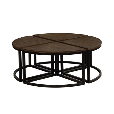 Kersh Arcadia Acacia Wood Nesting Tables, Set of 4 Round Wedge, Antiqued Mocha Finish, Industrial Style, Sleek Metal Legs, Dims 28 in. W x 16.5 in. D by Laurel Foundry Modern Farmhouse
