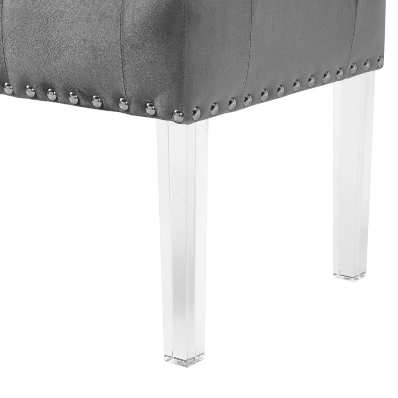 Banc rembourré en velours capitonné Valley, Gris