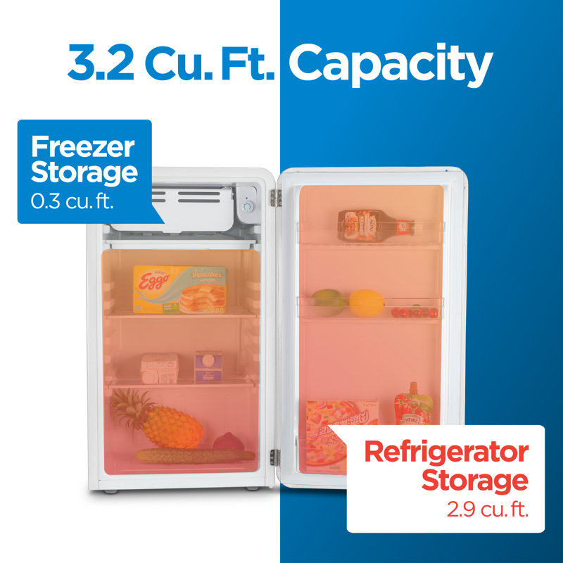 CCRA Series COMMERCIAL COOL 3.2 Cu. Ft. Refrigerator With Freezer, Vintage Style Refrigerator, With Slide-Out Glass Shelves & Tall Bottle Storage, Retro Fridge