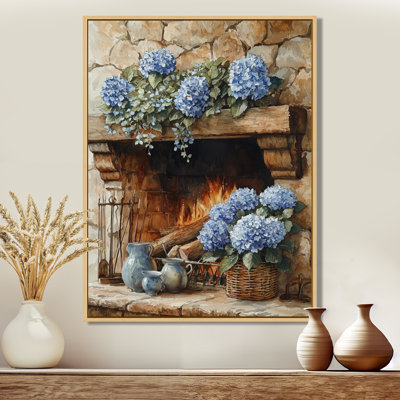 «Graciete Hydrangeas By The Fireplace III», art mural hortensias