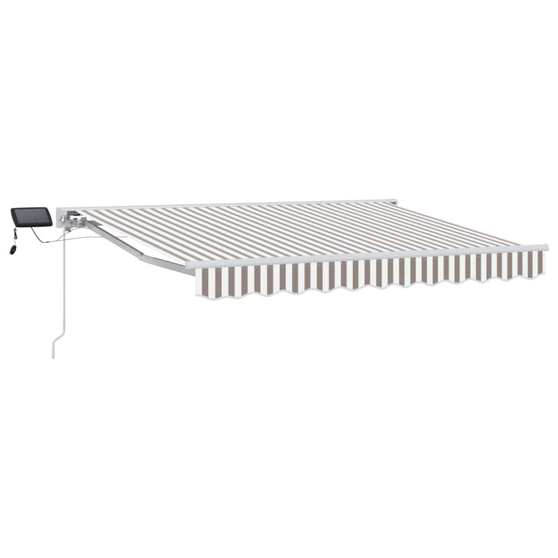 VidaXL 500cm W x 300cm D Polyester Cover Retractable Patio Awning, Striped, Gray/White, 165cm H x 350cm W x 200cm D