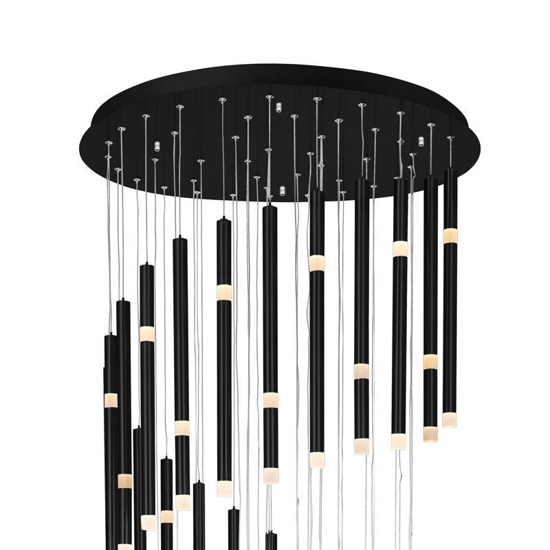 30'' Black Spiral Chandelier for Stairwell, Hallway, or Living Room – 54-Light Integrated LED Fixture, Modern Statement Lighting