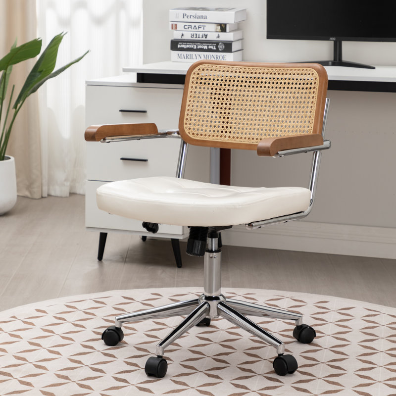 Carli Rattan Leather Office Chair, White