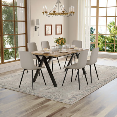 Ensemble de table de salle à manger 63 po Mid-Century, plateau en bois épais avec chaises rembourrées, sièges 4 à 6