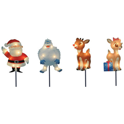Set of 4 Pre-Lit Rudolph the Red-Nosed Reindeer Pathway Markers - Clear Lights