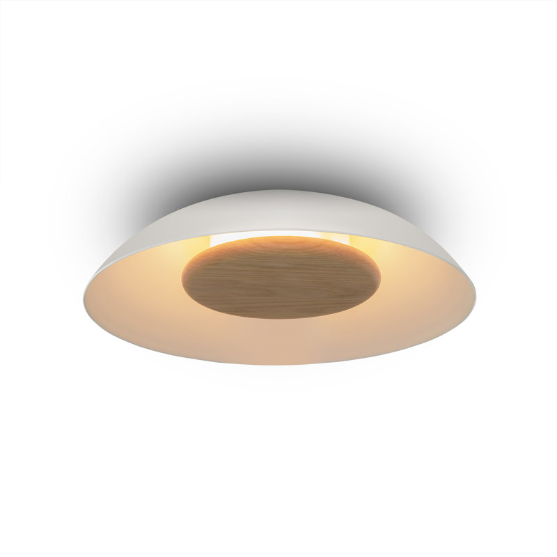 Volo 14 Flush Mount, Blanc - White Shade Exterior - White Washed Oak Disc - 3000K - Integrated LED, Blanc White/Oak