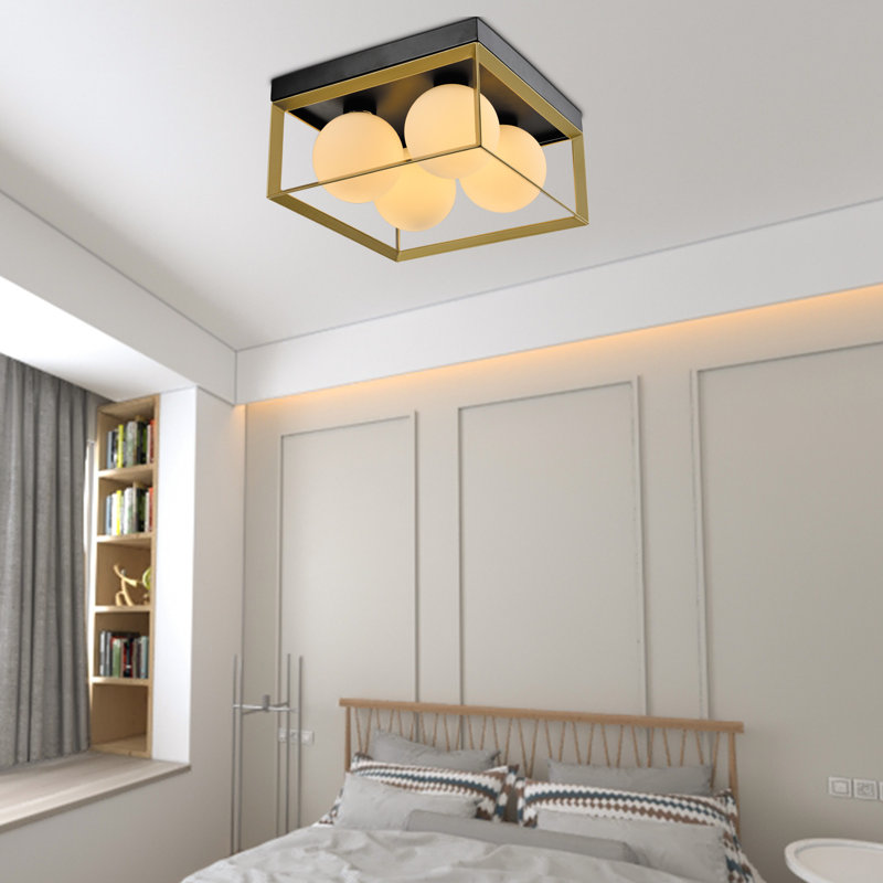 Morrine 4 - Light 13.98" Black Gold Glass Flush Mount