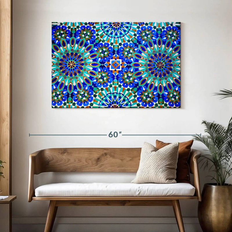 Mosaïque bleue Kerner en médina, H 30 po x l 45 po