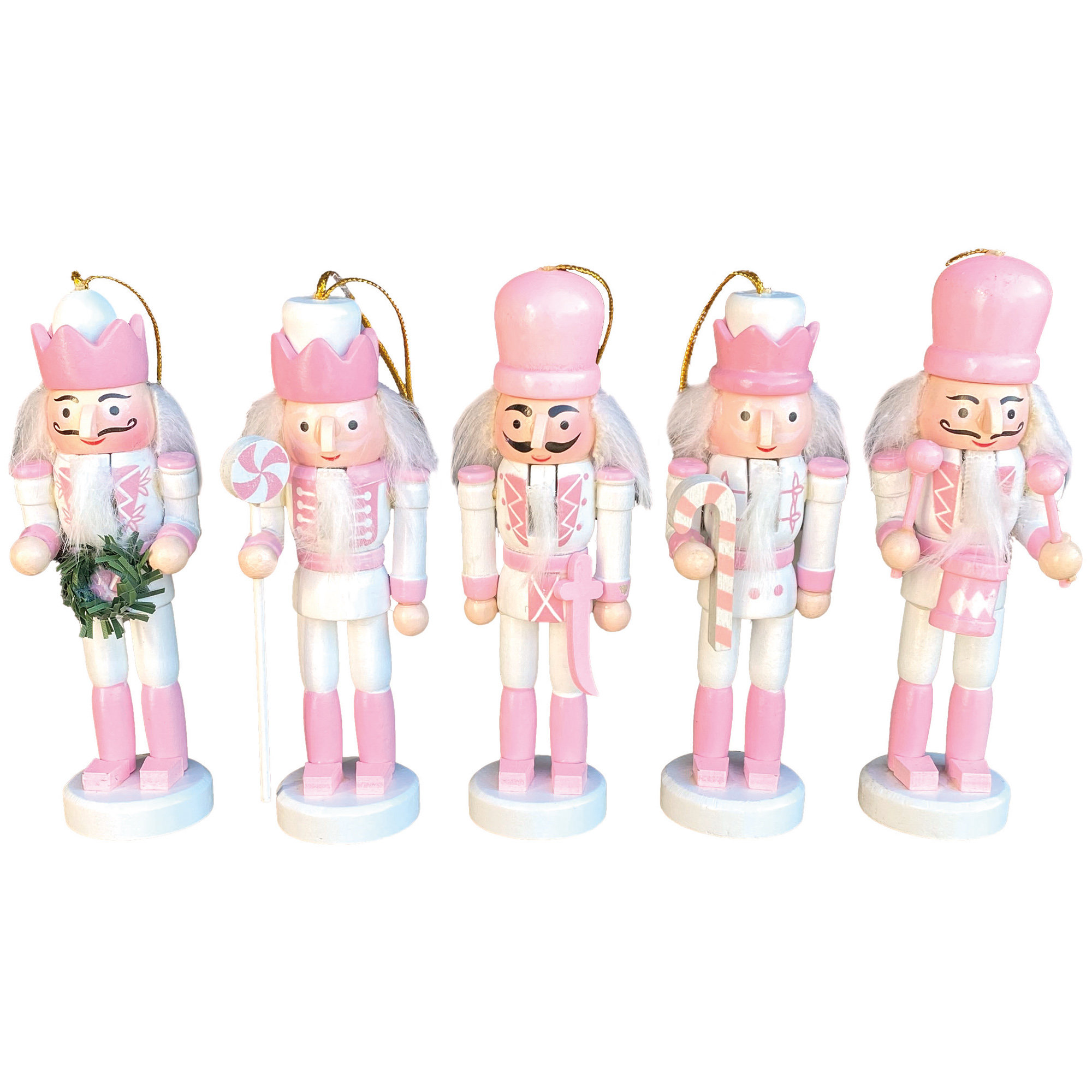 Fleur De Lis Living 5" Pink & White Nutcrackers, Set of 5 | Wayfair