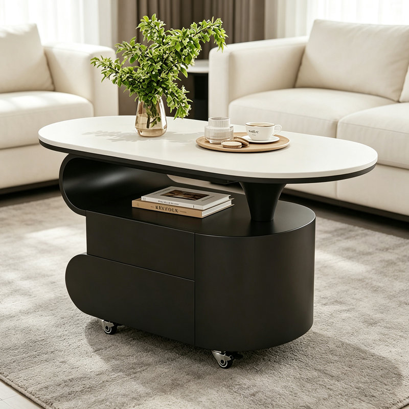 Table basse Italian Luxury Creative, H 19,68 po x l 35,43 po x P 17,71 po, Blanc/Noir