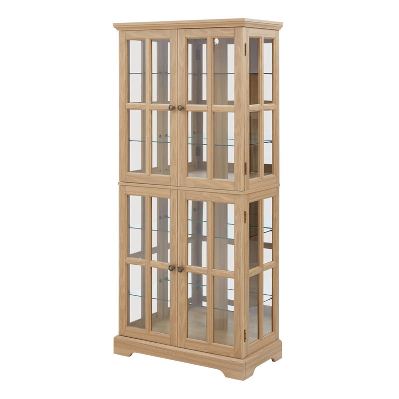Armoire de rangement de 68,7 po de hauteur avec portes en verre et lumières DEL, Chêne