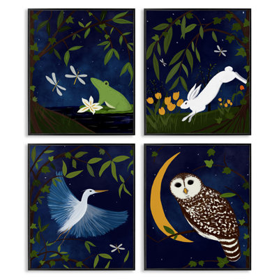  «Nighttime Pond Animals», ensemble de 4 giclées par Michelle Ingari Designs