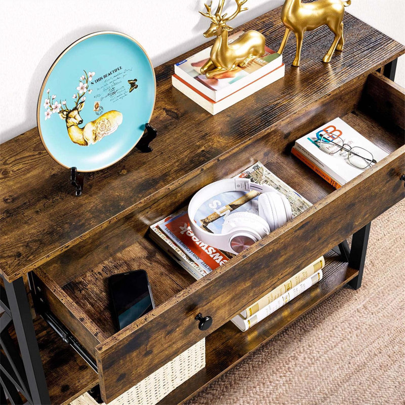Annam Console Table, Brown, 80cm H x 100cm W x 30cm D, Black