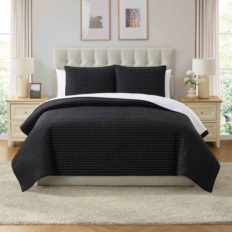 Ensemble de courtepointe en microfibre 3 pièces VCNY Home, Noir, noir, noir, noir