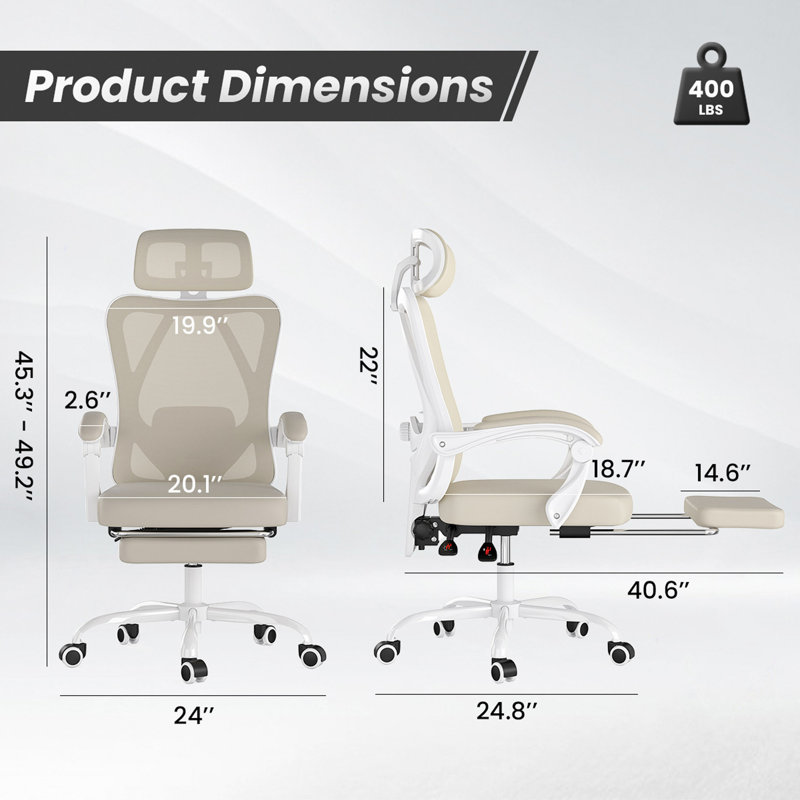 Office Chair With Footrest, Mesh Office Desk Chair With Headrest, High Back Computer Chair With Adjustable Lumbar Support For Home Office Study Room Bedroom