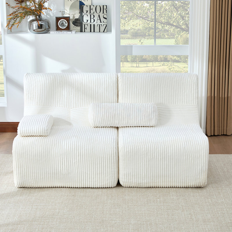 Canapé modulaire 63,7 po Modern, Beige Corduroy, Beige