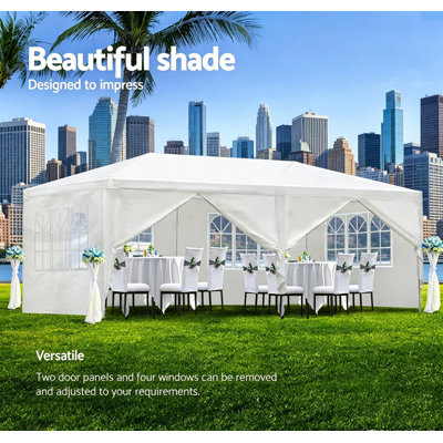 Tente de réception 10 pi x 20 pi / 10 pi x 30 pi, auvent de mariage pour l'extérieur avec 8 parois latérales amovibles, abri résistant et imperméable pour les fêtes, barbecue, jardin, cour et patio, blanc