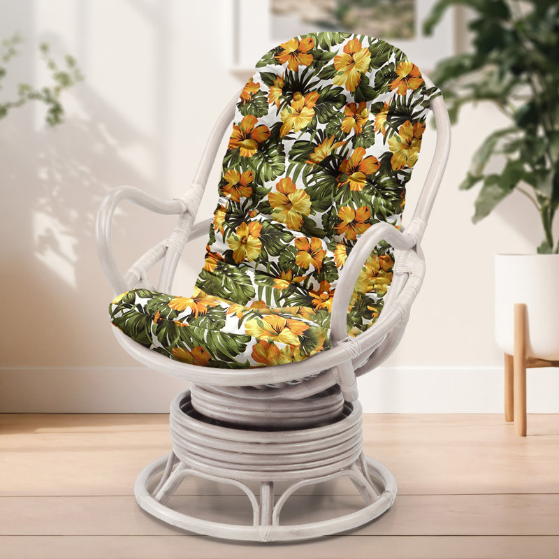 Upholstered Swivel Accent Chair, Floral, White