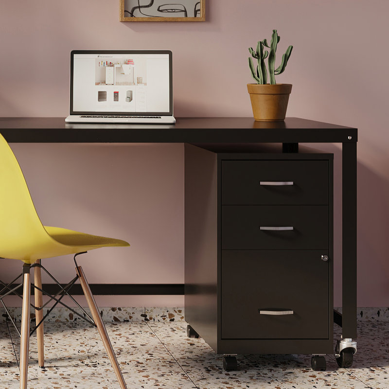 14.25'' Wide 3 -Drawer Mobile Steel File Cabinet, Black