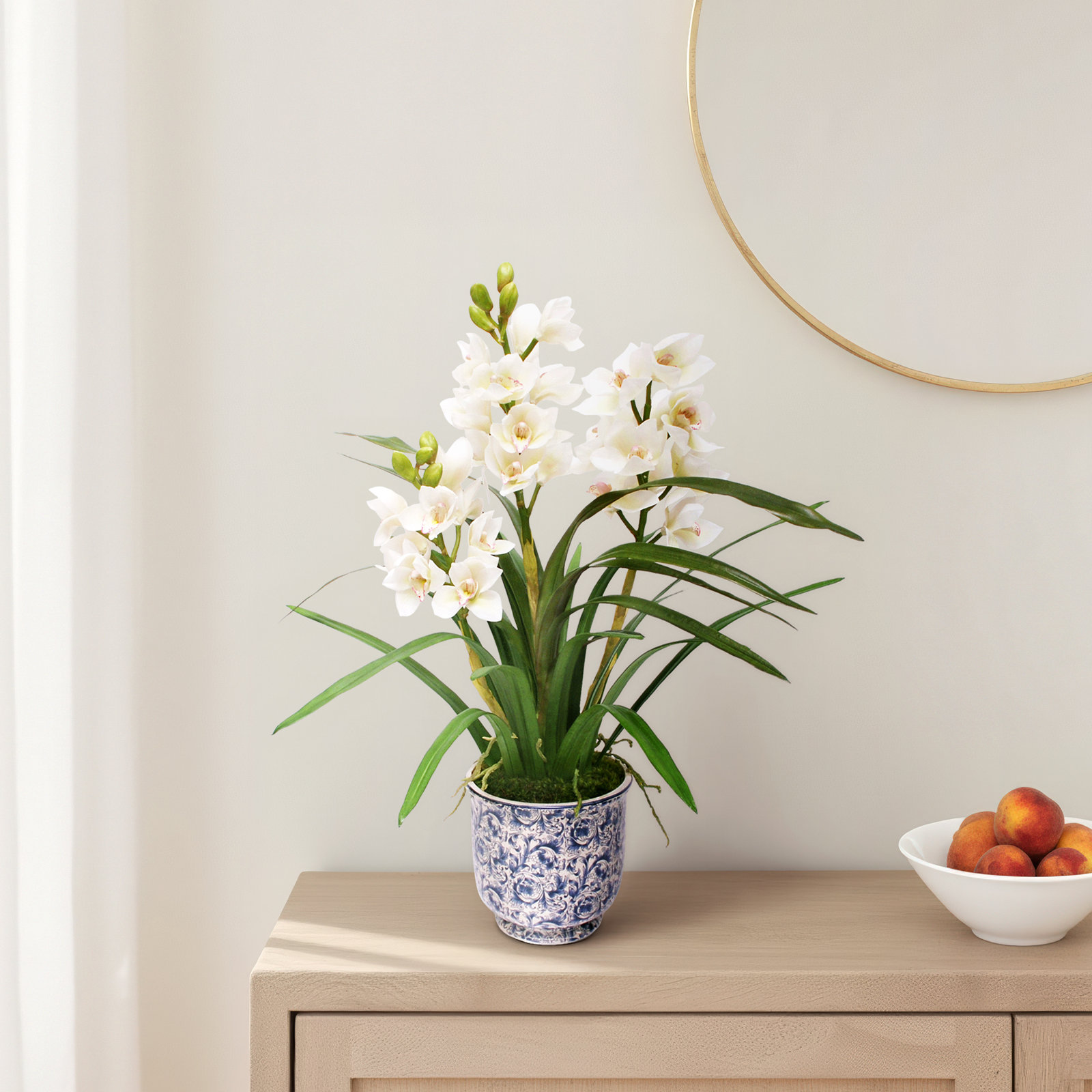 Cymbidium Orchids Floral Arrangement in Cache Pot