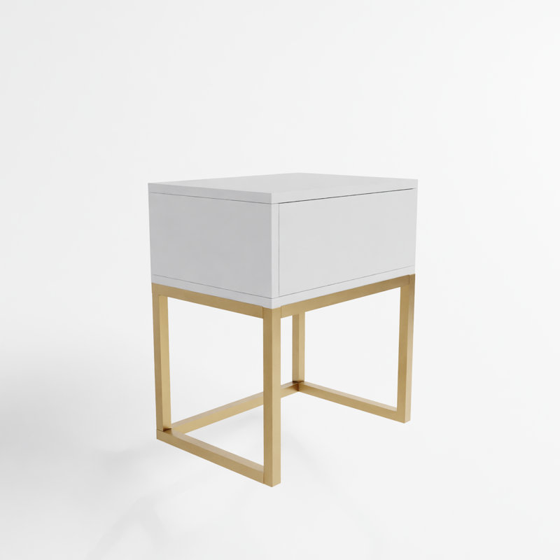 Abbie 40cm W Metal Bedside Table, Matt White/Gold