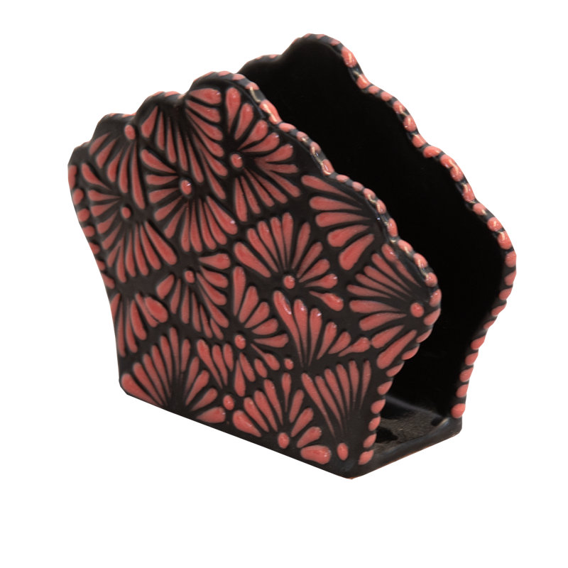 Porte-serviette fleur de haute qualité Talavera - noir / rose