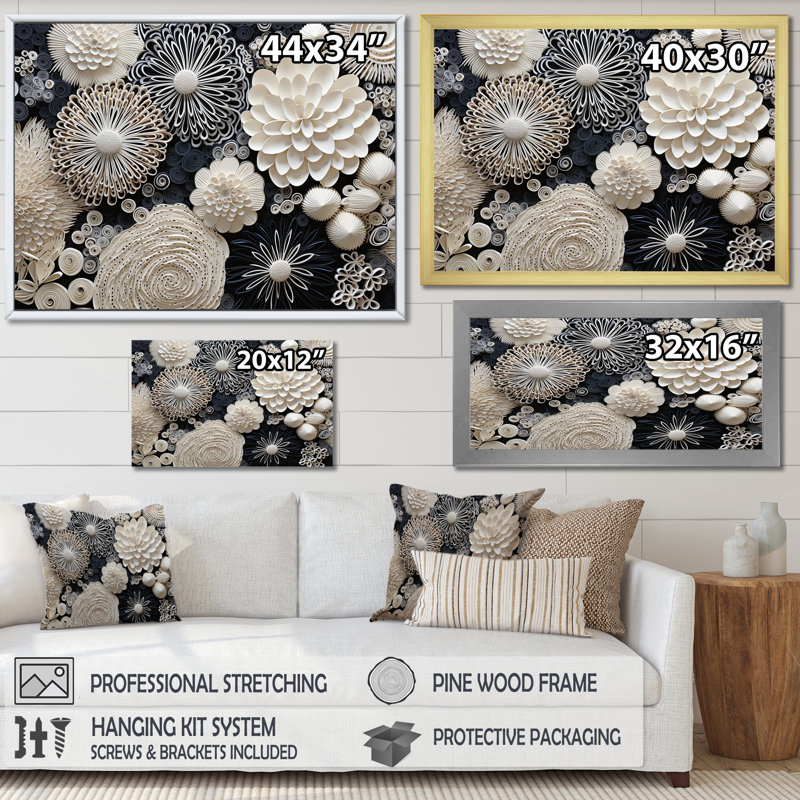 «Gray Coral Flowers I - Coastal Coral Under Water», art mural encadré, Cadre naturel flottant, H 34 po x l 44 po x P 1,5 po
