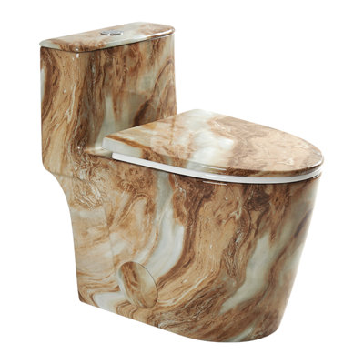 Toilette allongée ambrée Los Flexi, ambre naturel de 17,3 po de hauteur, avec tourbillon puissant sans rebord, veines brunes et jupe pleine, 1,0 / 1,28 GPF, 12 po