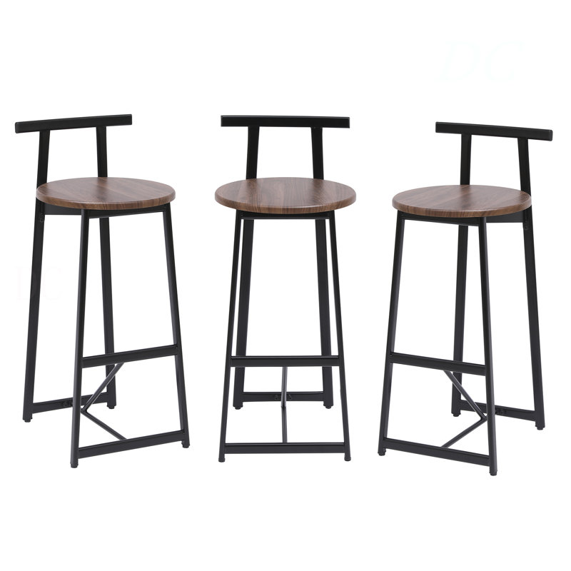 Ensemble de 3 tabourets de bar à hauteur de comptoir avec dossier et chaises sans accoudoirs pour îlot de cuisine