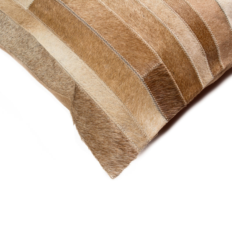 Housse de coussin rectangulaire en cuir / suède Commodore-Singh, Brun clair