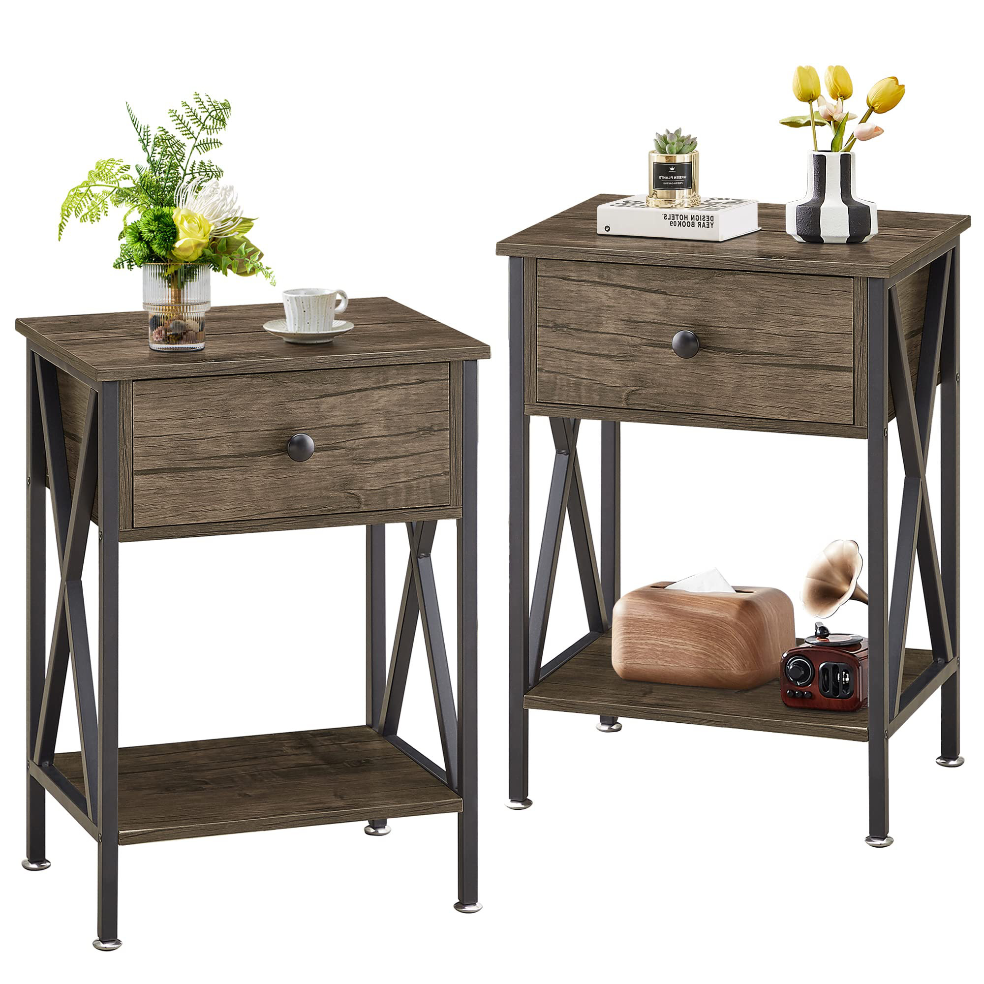 17 Stories Modern Classic Orange Nightstand Set With Drawer, X-Design ...