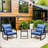 3 Pieces Patio Bistro Set Outdoor Rocking Chair w Blue Cushion for Yard Garden Poolside