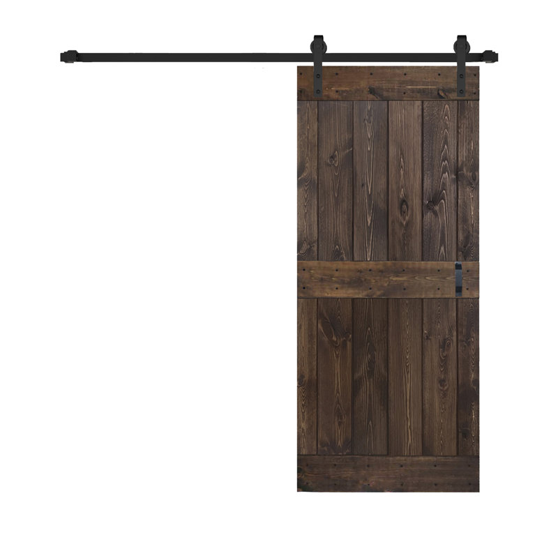 Porte de grange coulissante à finition couleur H Series avec quincaillerie à assembler requise, 36"  x 84", Marron foncé